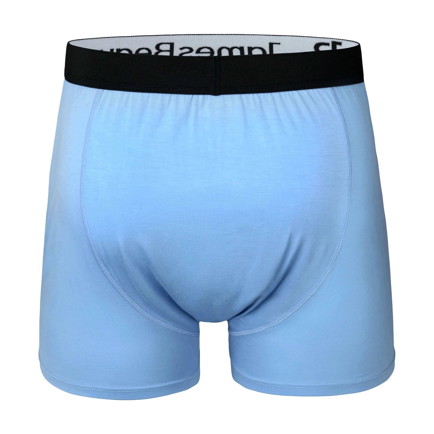 Light blue boxer briefs with black waistband on a white background
