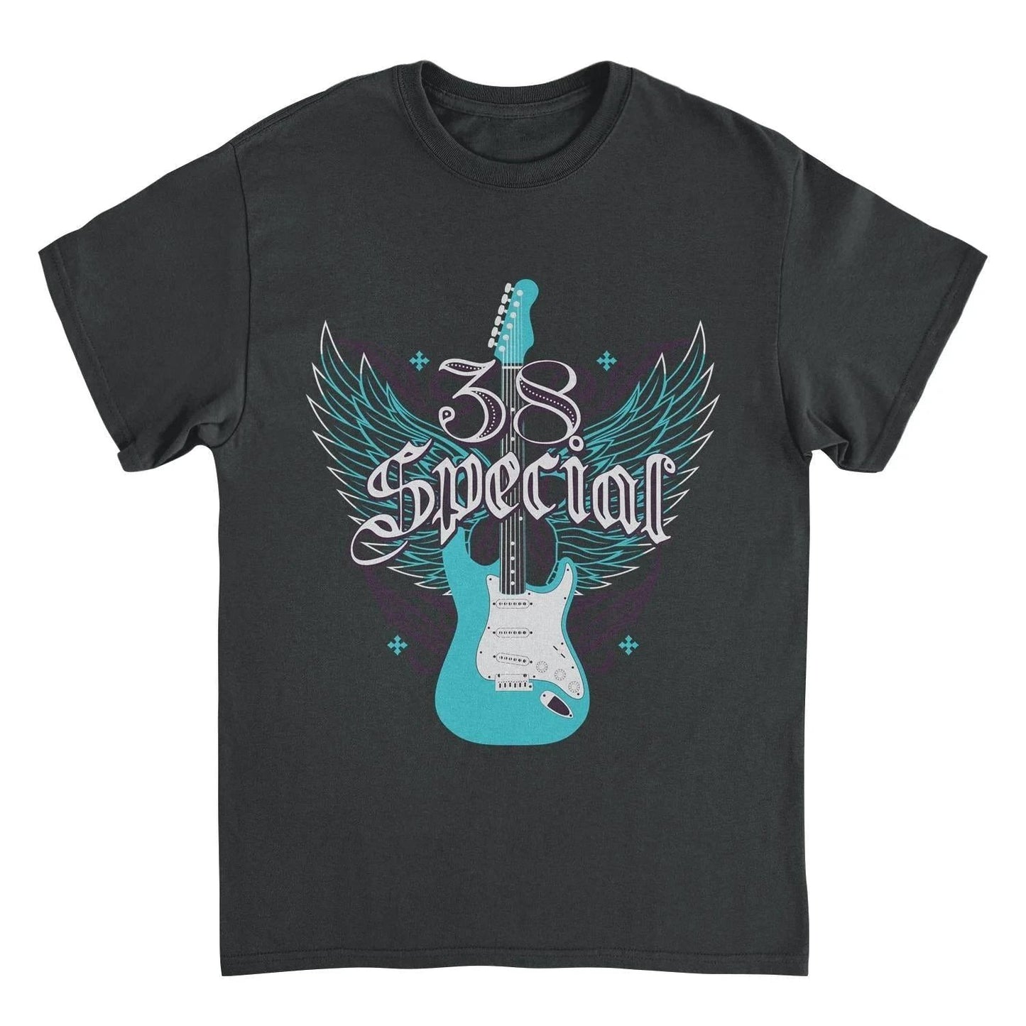 38 Special teal winged guitar t shirt official southern rock band merch vintage style black tee
