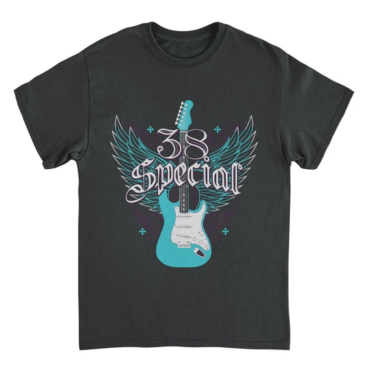 38 Special teal winged guitar t shirt official southern rock band merch vintage style black tee
