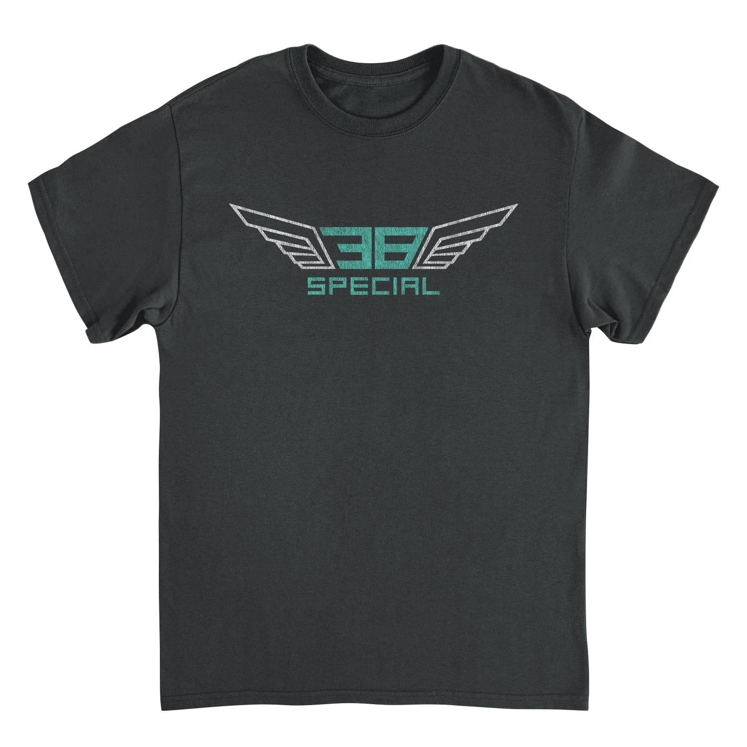 38 Special wings white and teal t shirt front graphic black tee southern rock band merch