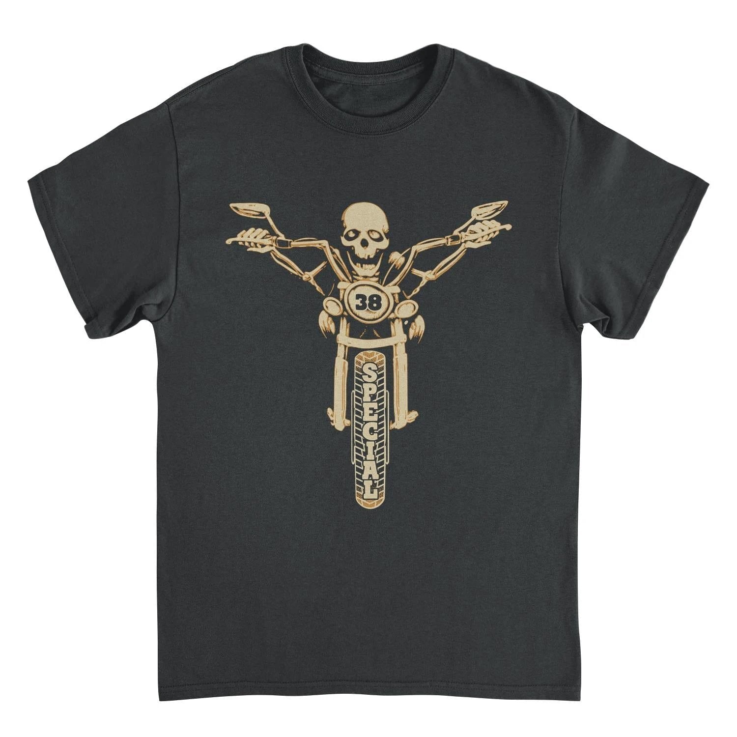 38 Special skeleton on bike t shirt black southern rock biker graphic tee