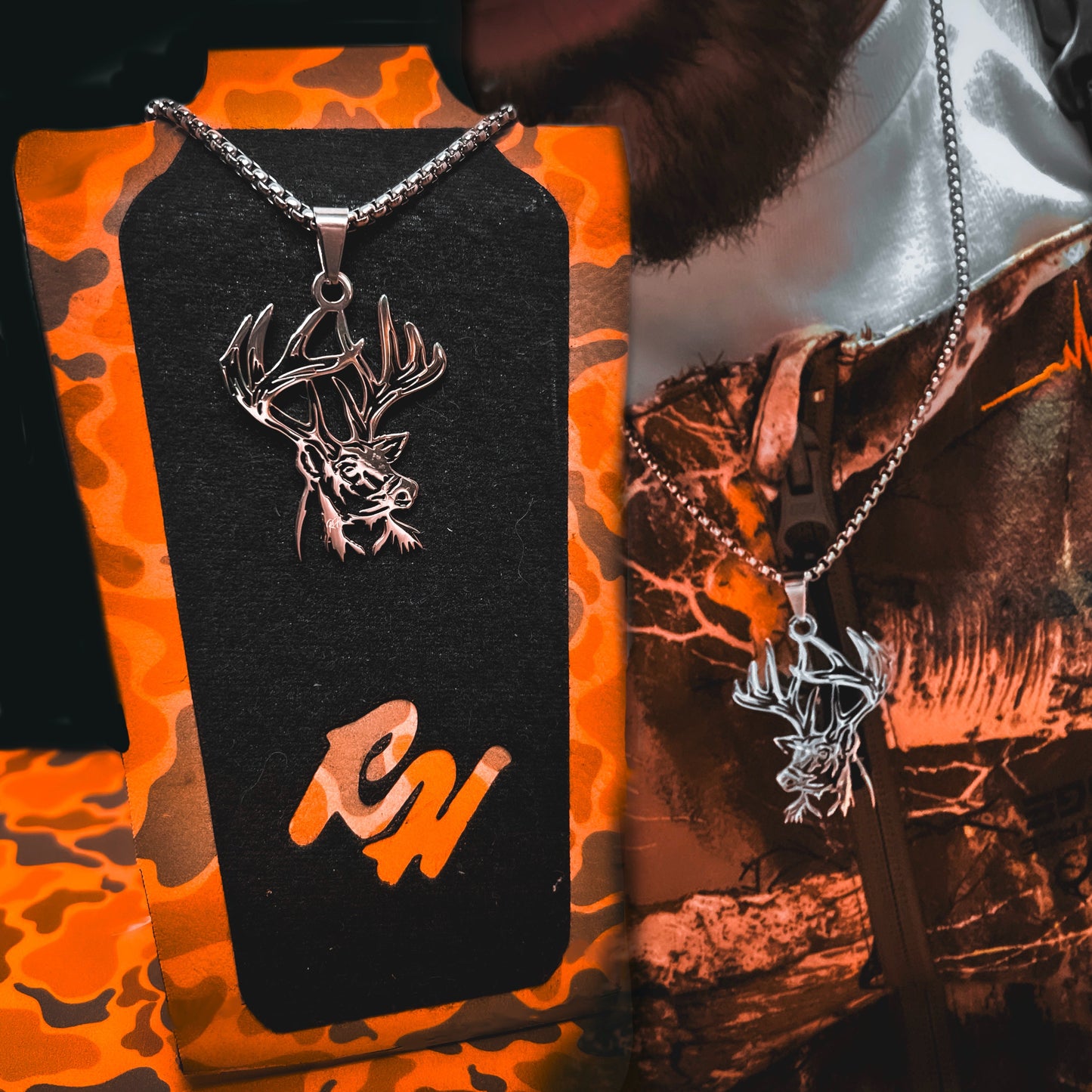 Deer Rack- Stainless Steel Necklace and Pendant *PREORDER*