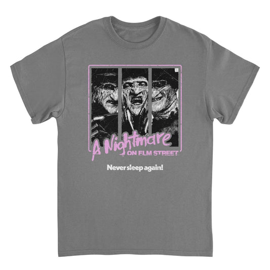 Nightmare on Elm Street Freddy Krueger Dream Demon charcoal t shirt with multi image horror graphic