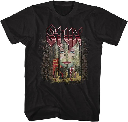 Men’s Styx T-shirt featuring artwork from the classic The Grand Illusion album, iconic rock band design