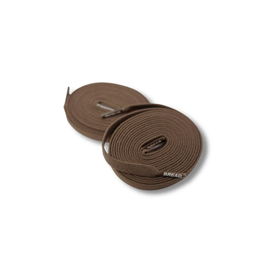 Bread Laces stretchy no tie shoelaces in rich brown coiled product display
