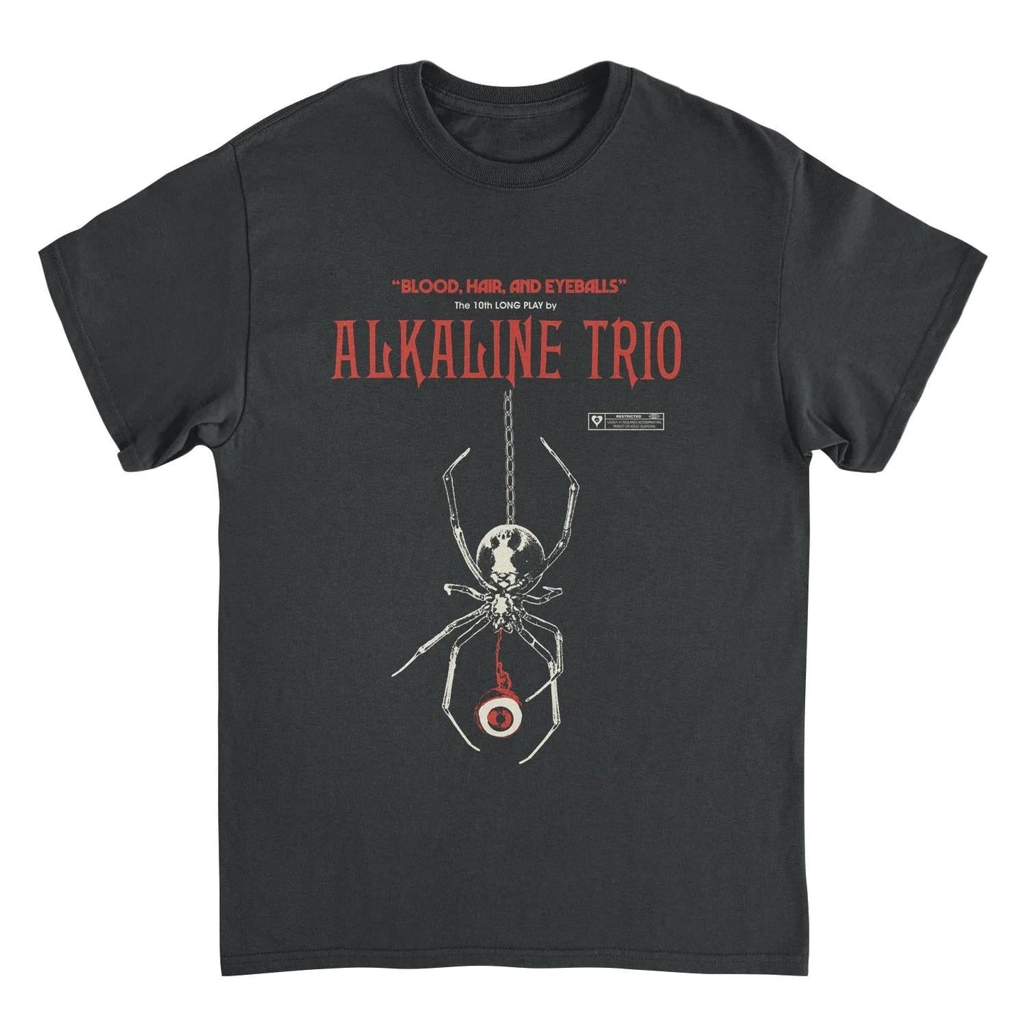 Alkaline Trio BHE Spider black t shirt featuring spider graphic design with punk rock band artwork