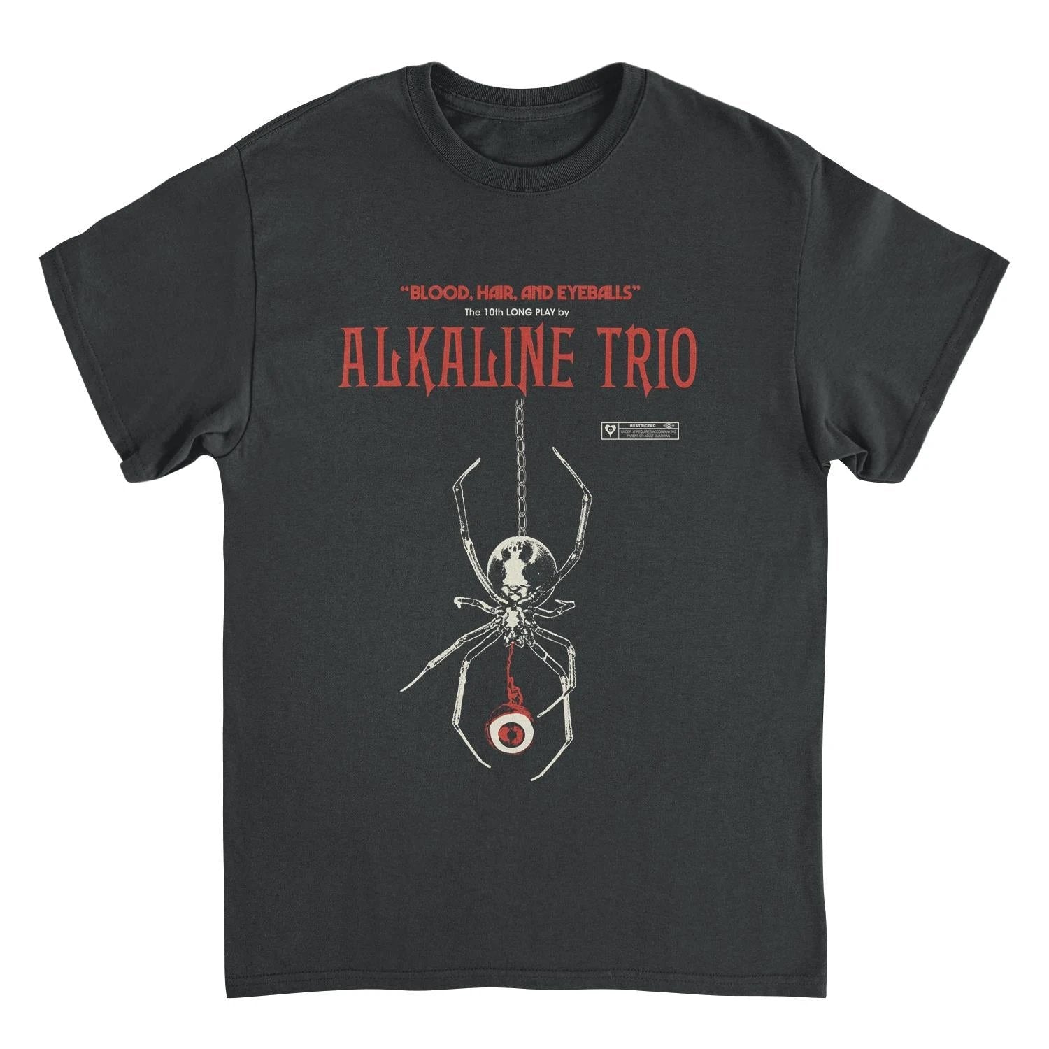 Alkaline Trio BHE Spider black t shirt featuring spider graphic design with punk rock band artwork