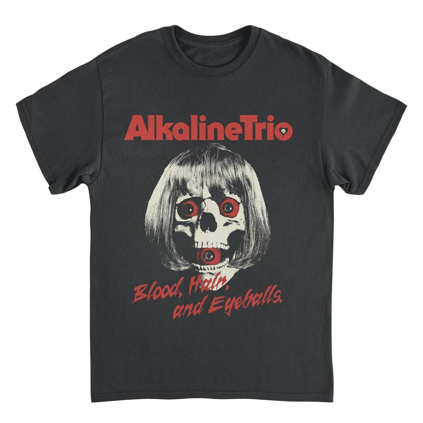 Alkaline Trio Skelly Eyes black t shirt featuring dark graphic design with punk rock band artwork