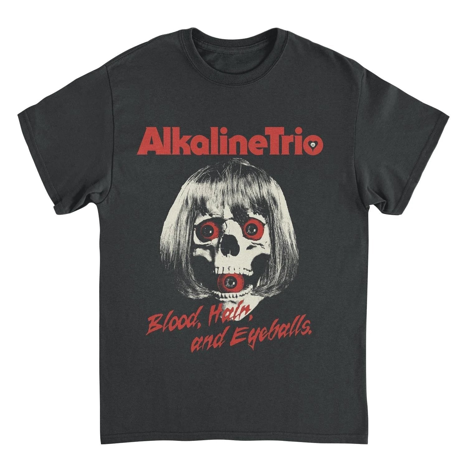 Alkaline Trio Skelly Eyes black t shirt featuring dark graphic design with punk rock band artwork