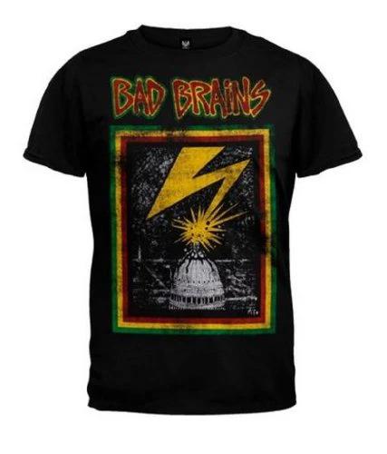 Officially licensed Bad Brains Capitol punk rock band t-shirt featuring lightning bolt artwork and reggae-inspired hardcore punk design.