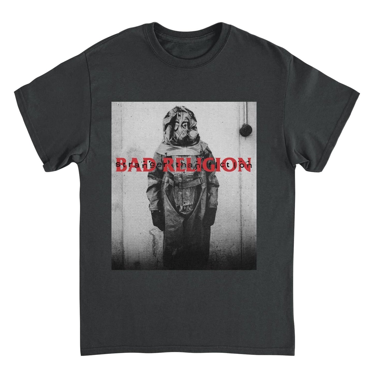 Bad Religion Suffer album shirt with vintage black and white artwork on black punk rock band tee