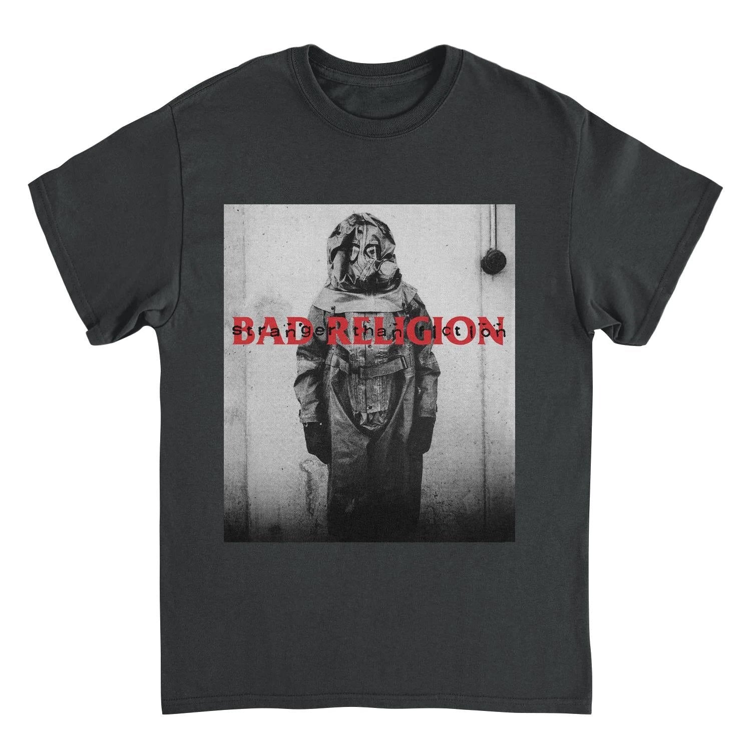Bad Religion Suffer album shirt with vintage black and white artwork on black punk rock band tee