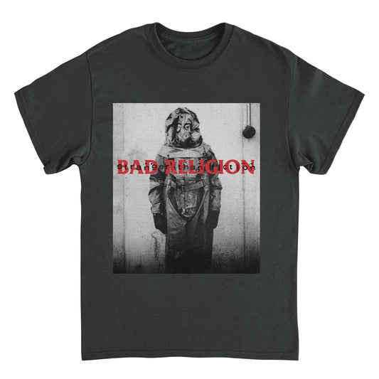 Bad Religion Suffer album shirt with vintage black and white artwork on black punk rock band tee