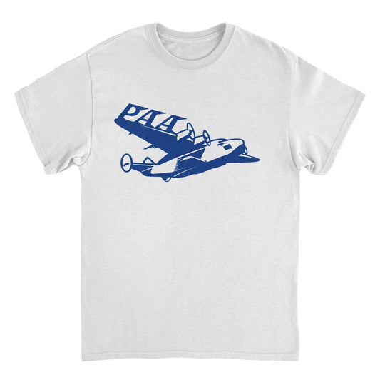 Pan Am PAA Wing Blue Print White T-Shirt by HandyShopping4U2