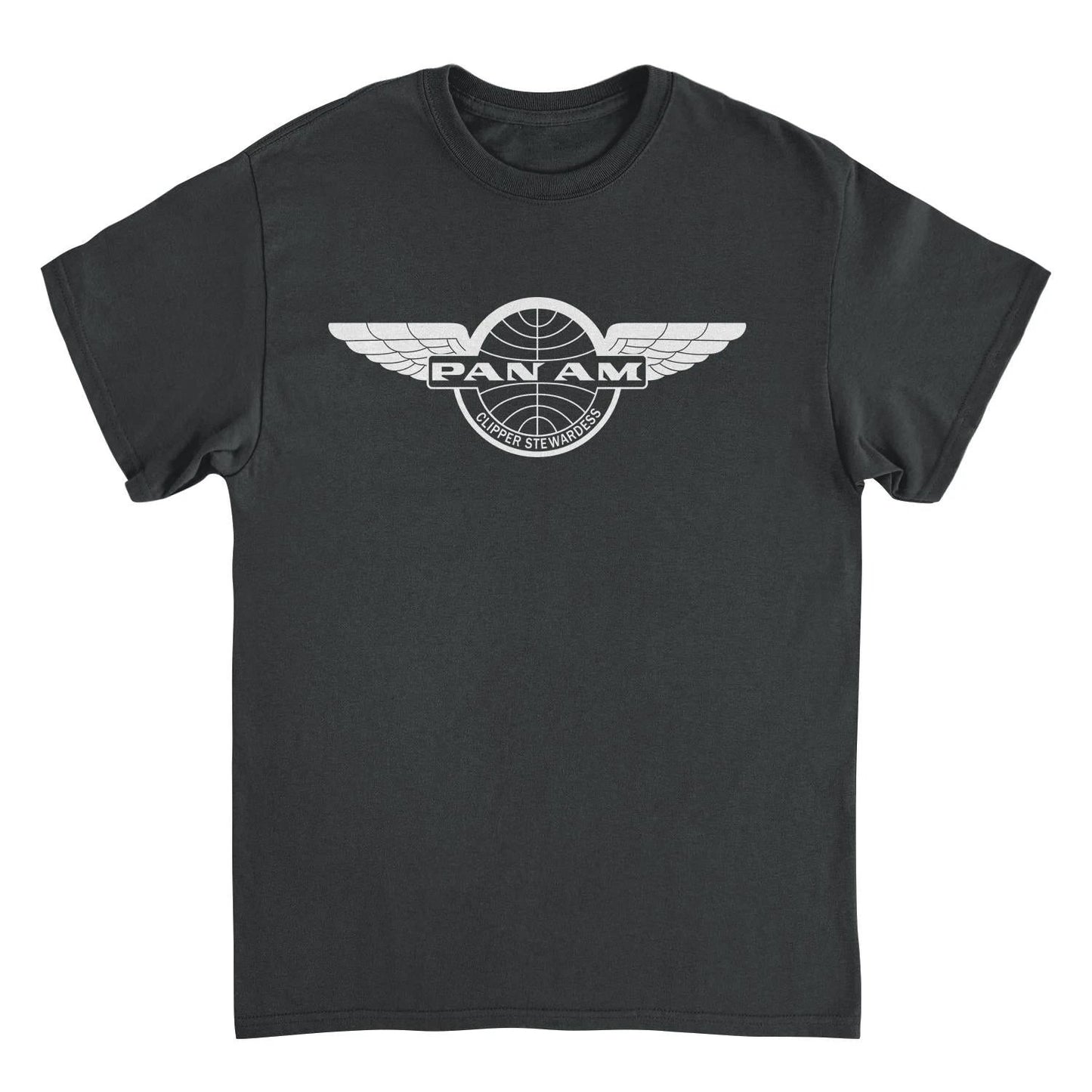 Pan Am Clipper Stewardess White Print Black T-Shirt by HandyShopping4U2