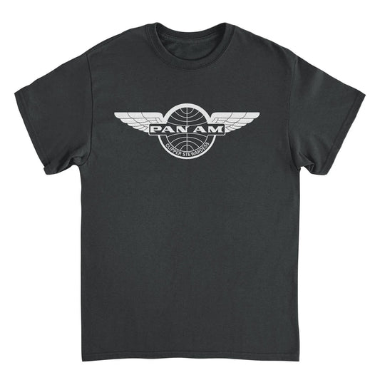 Pan Am Clipper Stewardess White Print Black T-Shirt by HandyShopping4U2