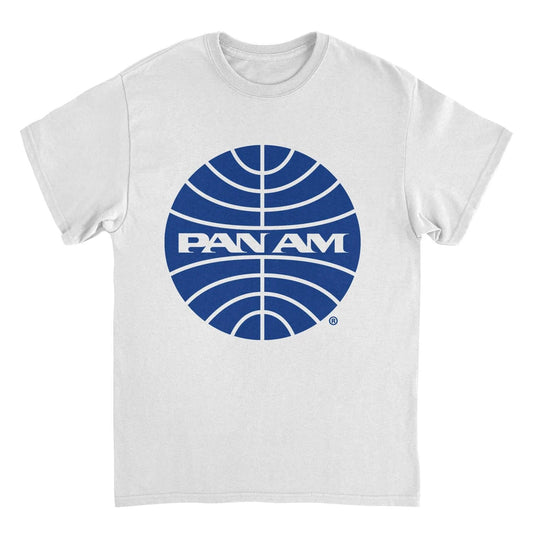Pan Am Blue Outline Logo White T-Shirt by HandyShopping4U2
