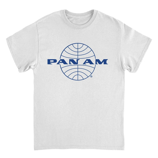 Pan Am Classic Blue Logo Out White T-Shirt by HandyShopping4U2