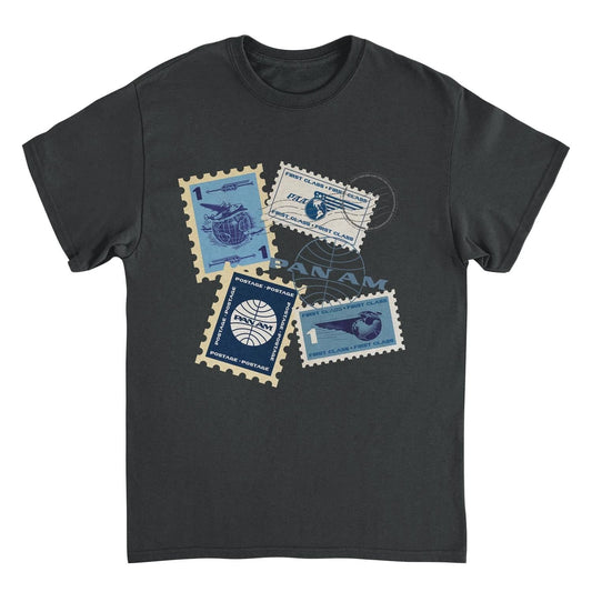 Pan Am Postage Stamps Montage Black T-Shirt by HandyShopping4U2