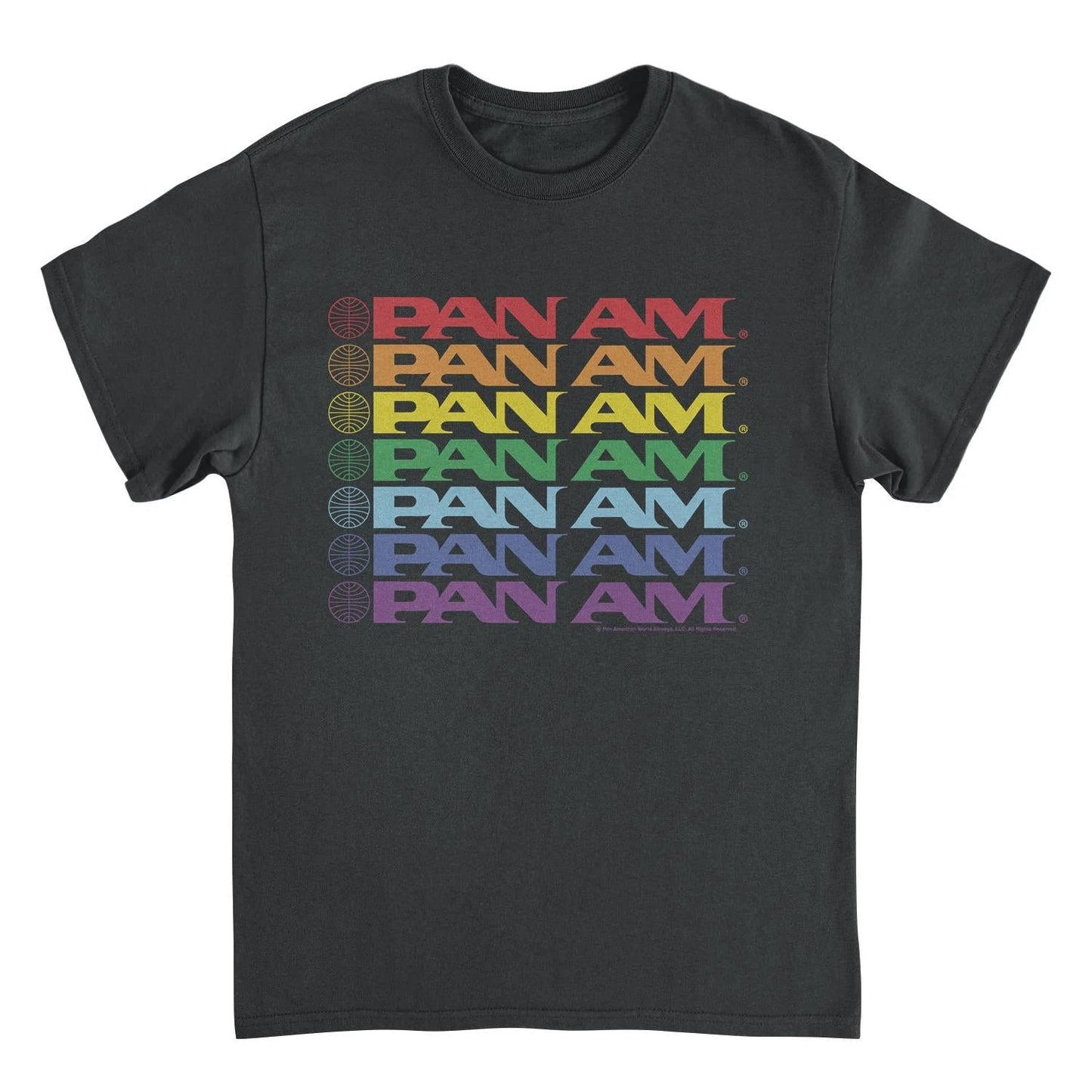 Pan Am Text Logo Rainbow Cascade Pride Black T-Shirt by HandyShopping4U2