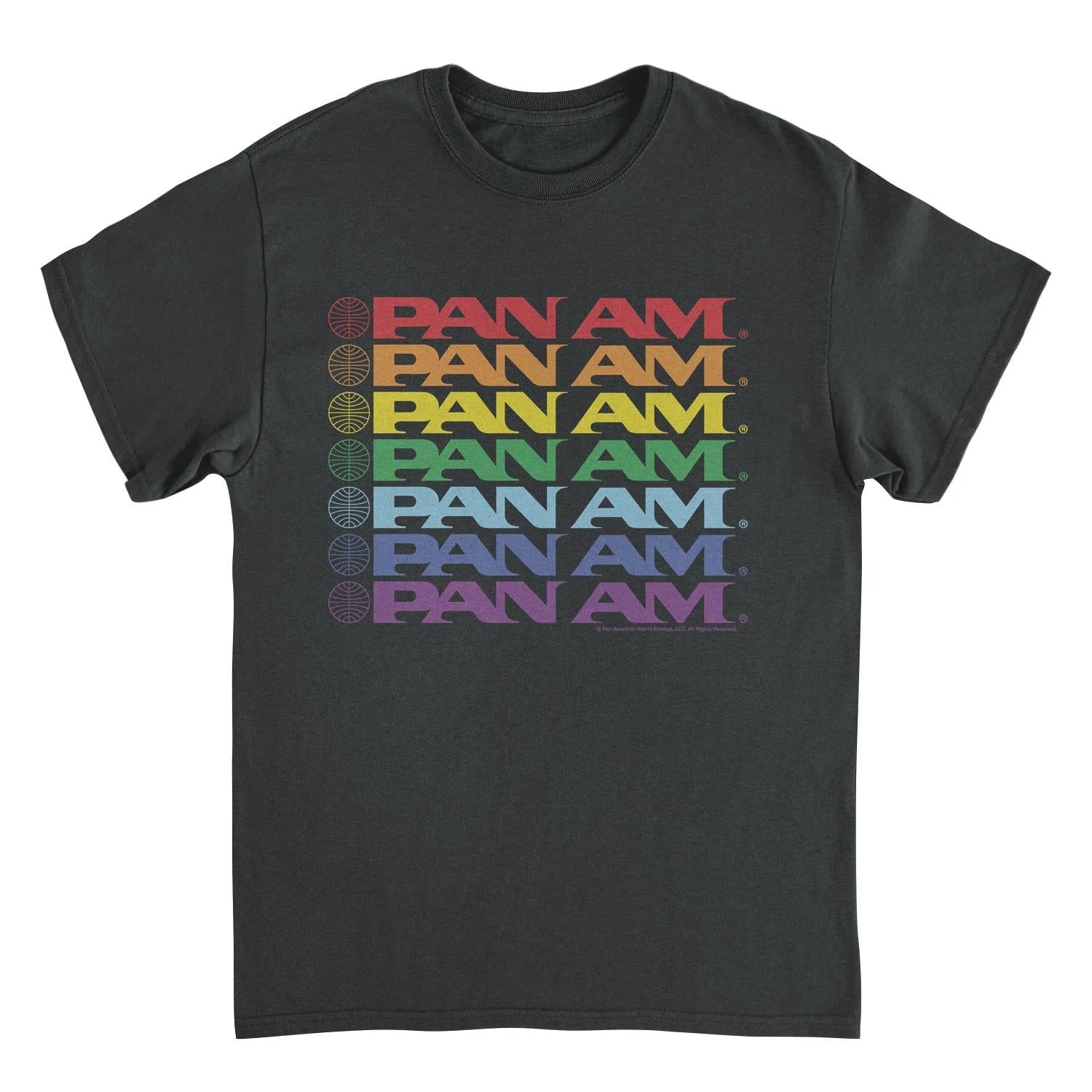 Pan Am Text Logo Rainbow Cascade Pride Black T-Shirt by HandyShopping4U2