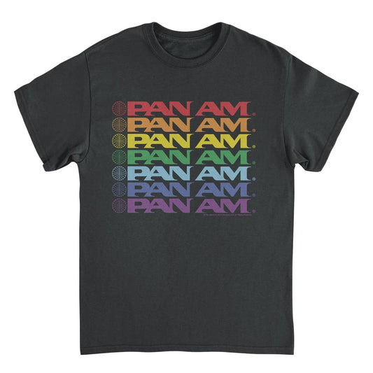 Pan Am Text Logo Rainbow Cascade Pride Black T-Shirt by HandyShopping4U2