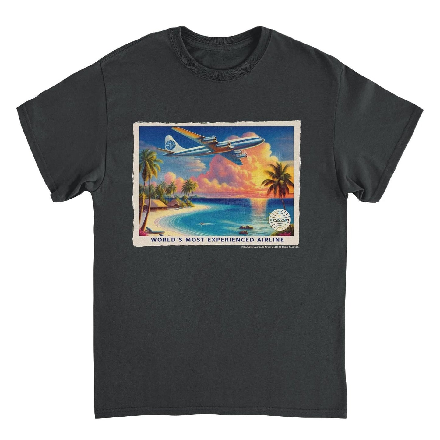 Pan Am Vintage Beach Plane Scene Black T-Shirt by HandyShopping4U2