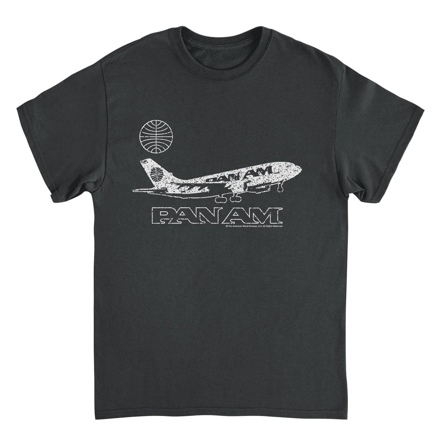 Pan Am Plane Take Off Distressed Black T-Shirt by HandyShopping4U2