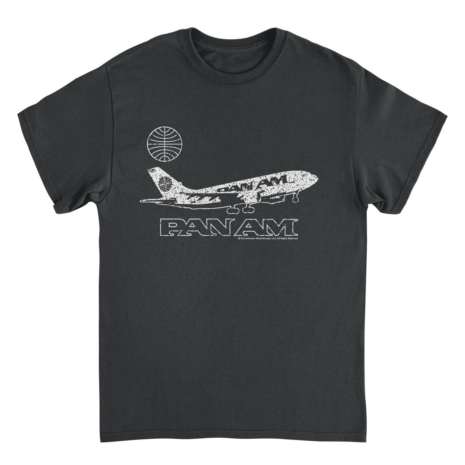 Pan Am Plane Take Off Distressed Black T-Shirt by HandyShopping4U2
