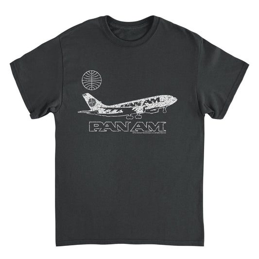 Pan Am Plane Take Off Distressed Black T-Shirt by HandyShopping4U2