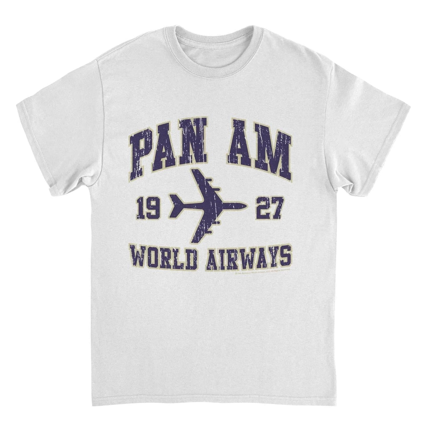 Pan Am World Airways Varsity Sports Text Distress White T-Shirt by HandyShopping4U2