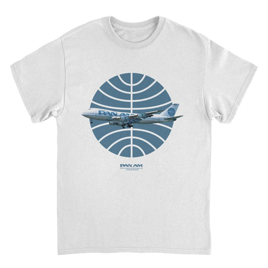 Pan Am Plane Over 1950S Logo White T-Shirt by HandyShopping4U2