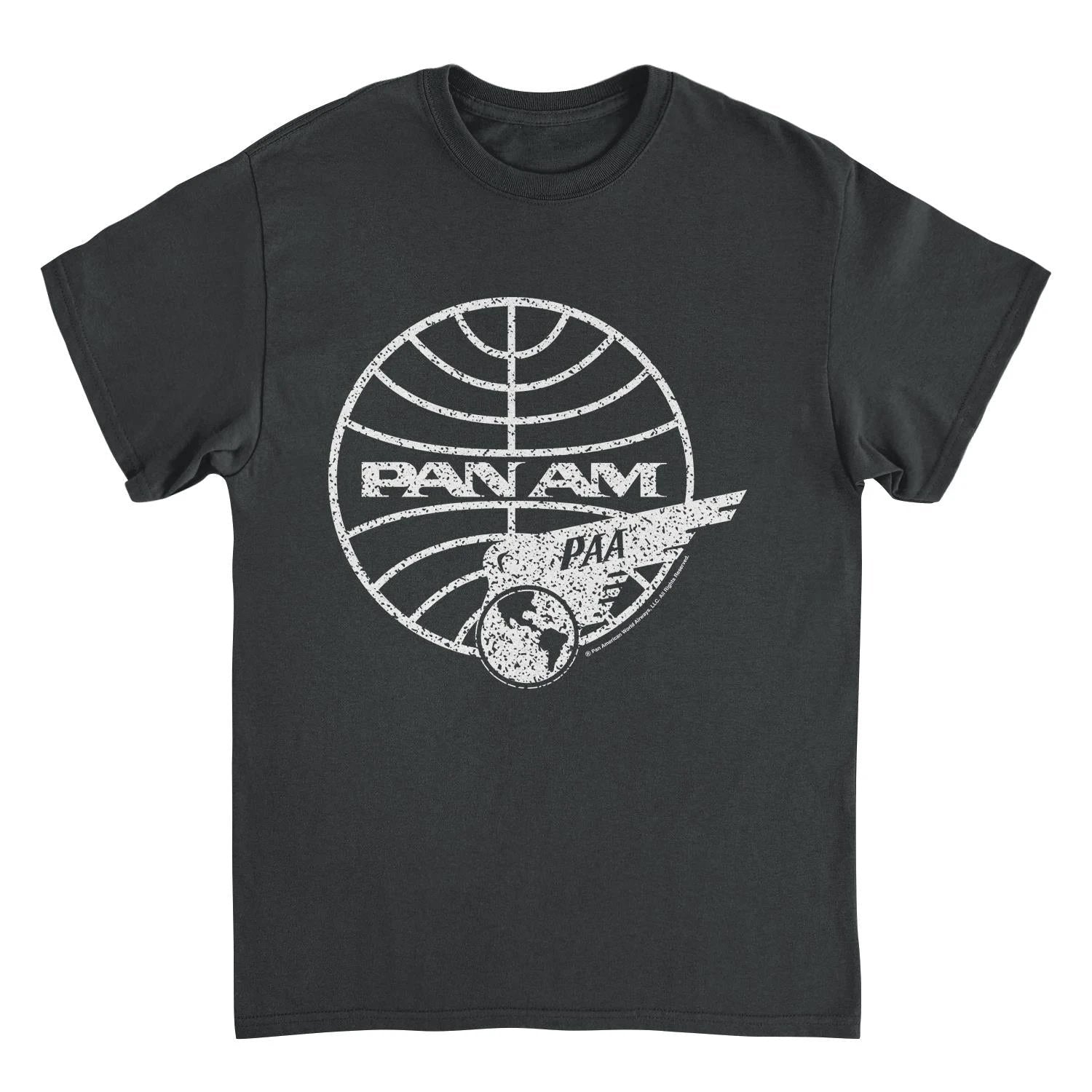 Pan Am Distressed PAA White Logo Black T-Shirt by HandyShopping4U2