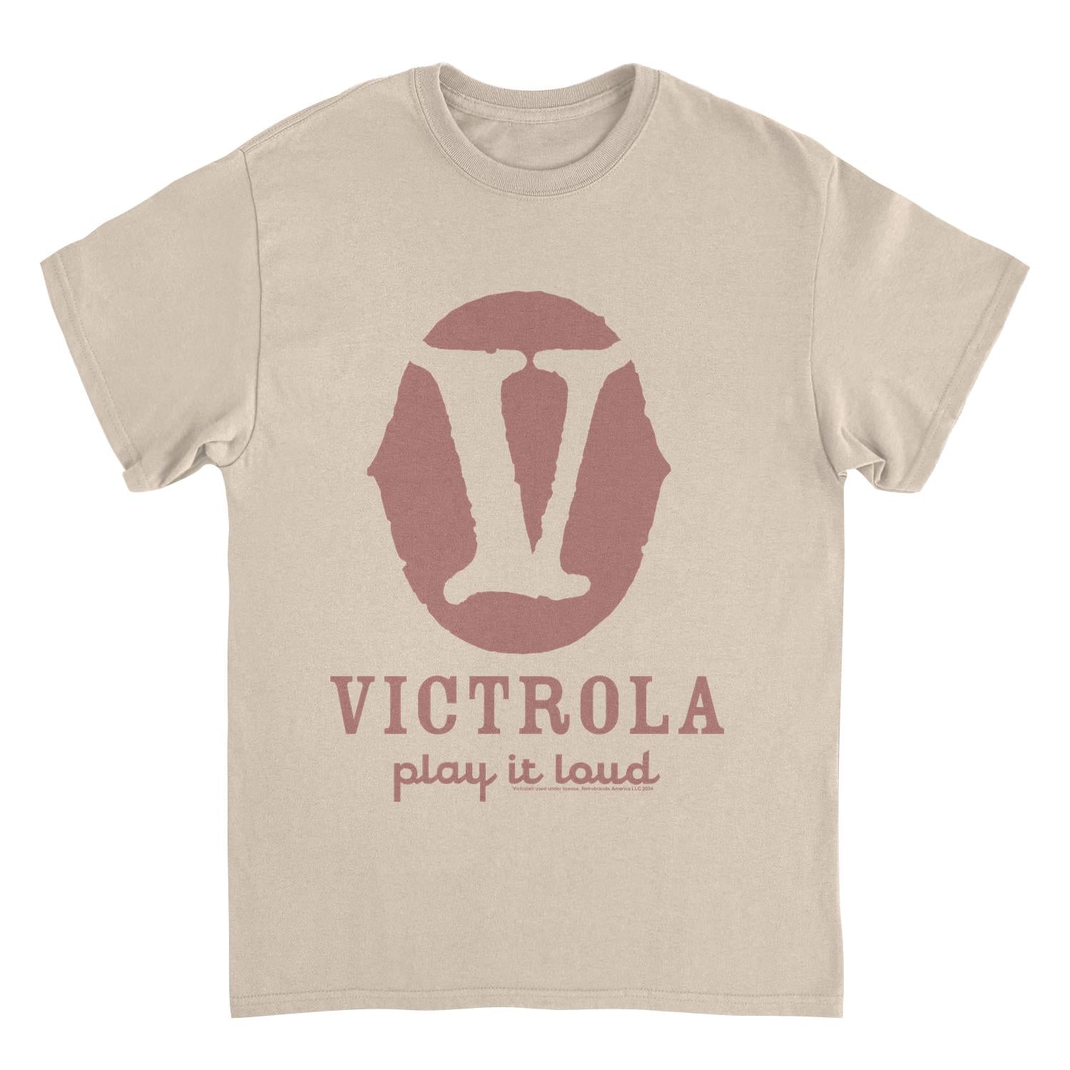 Victrola V Play it Loud Retro Record Company Sand T-Shirt by HandyShopping4U2