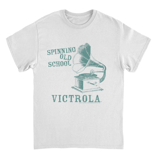 Victrola Spinning Old School Vintage Gramophone White T-Shirt by HandyShopping4U2