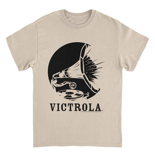 Victrola Black Silhouette Vintage Gramophone Record Sand T-Shirt by HandyShopping4U2