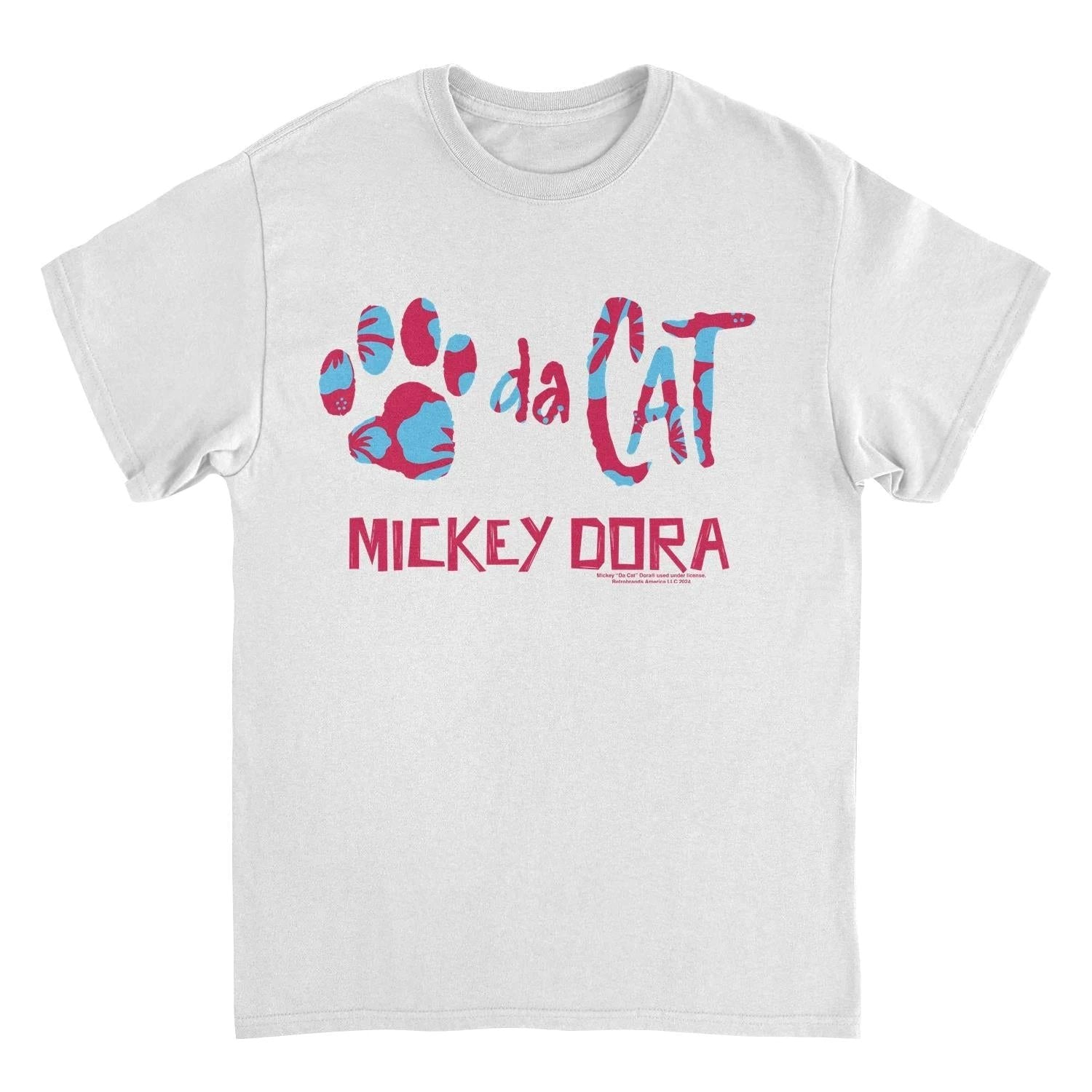 Mickey Da Cat Dora Hawaiian Print Retro Surfer Miki White T-Shirt by HandyShopping4U2