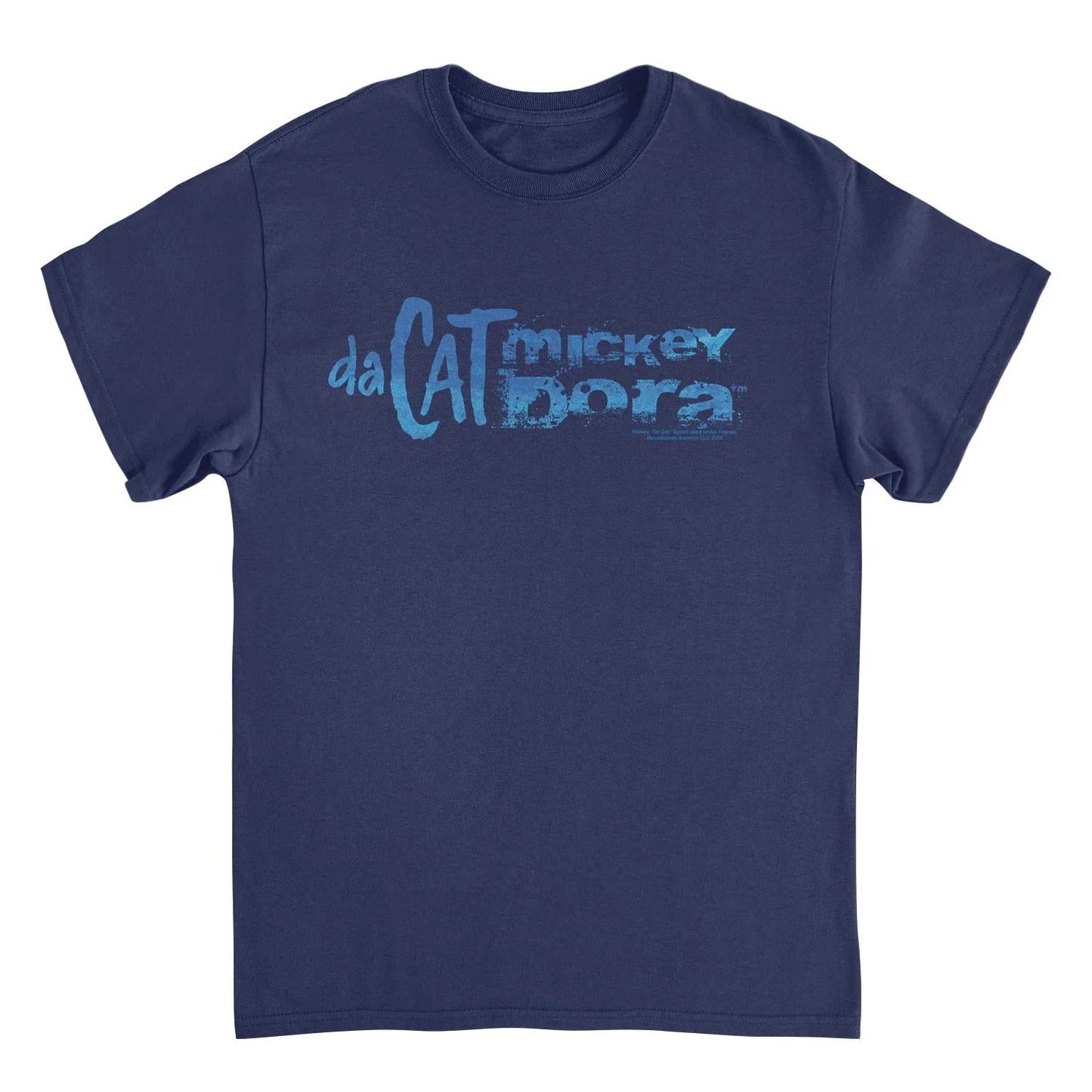 Mickey Da Cat Dora Blue Distress Text Retro Surfer Miki Navy T-Shirt by HandyShopping4U2