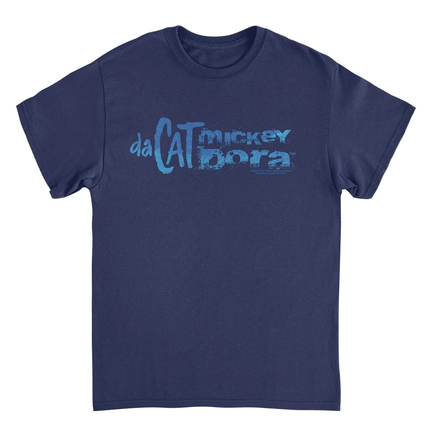 Mickey Da Cat Dora Blue Distress Text Retro Surfer Miki Navy T-Shirt by HandyShopping4U2