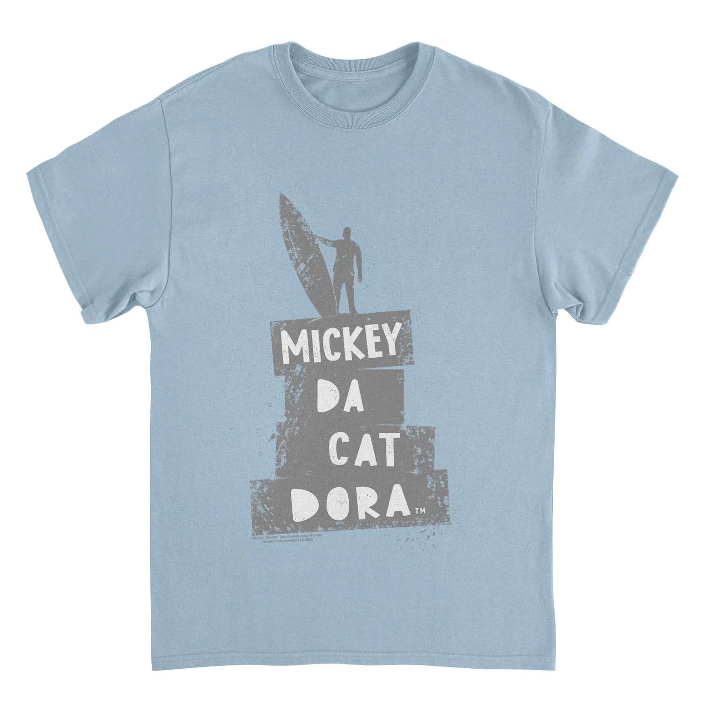 Mickey Da Cat Dora Surf Silhouette Retro Surfer Miki Light Blue T-Shirt by HandyShopping4U2