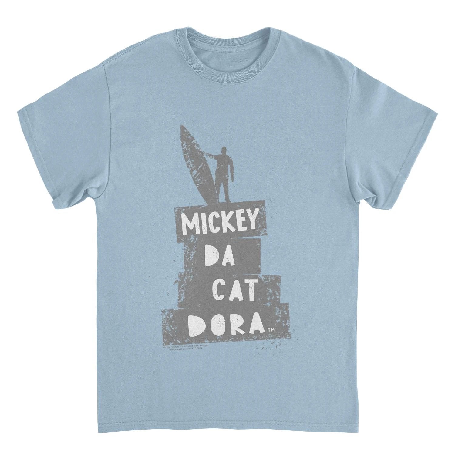 Mickey Da Cat Dora Surf Silhouette Retro Surfer Miki Light Blue T-Shirt by HandyShopping4U2