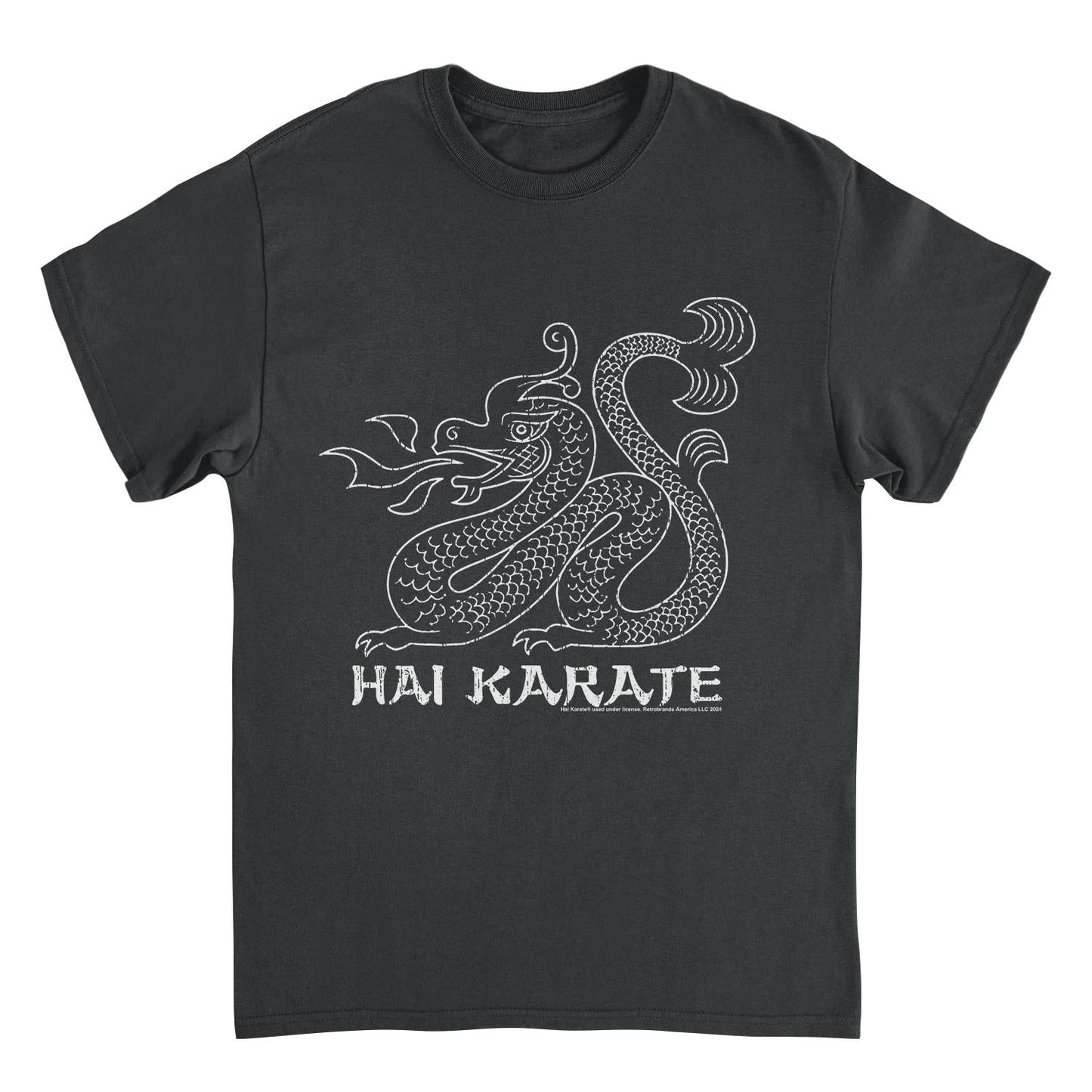 Hai Karate White Dragon Retro Aftershave Black T-Shirt by HandyShopping4U2
