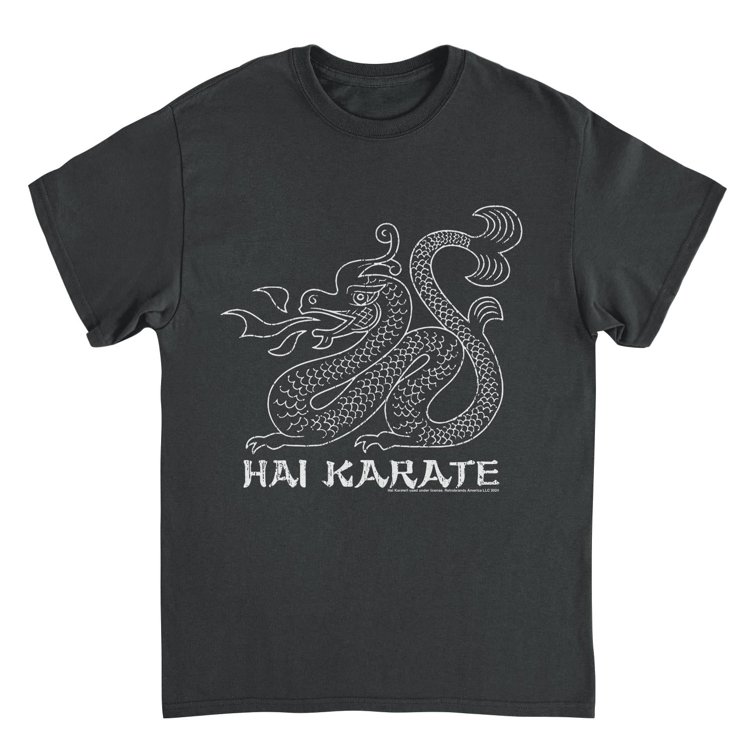 Hai Karate White Dragon Retro Aftershave Black T-Shirt by HandyShopping4U2