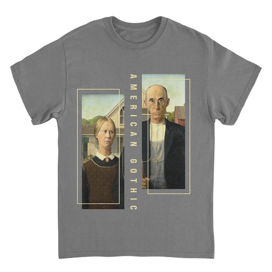 Classic Paintings American Gothic Grant Wood Charcoal T-Shirt by HandyShopping4U2