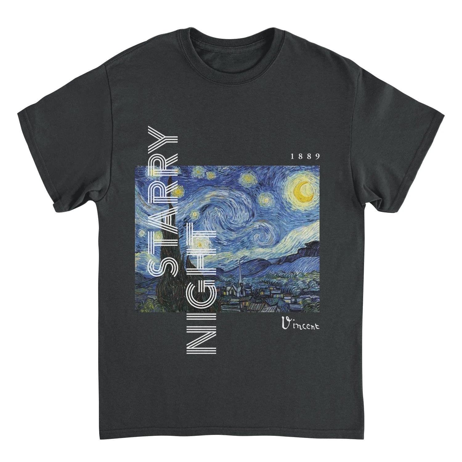 Classic Paintings Starry Night Van Gogh Black T-Shirt by HandyShopping4U2