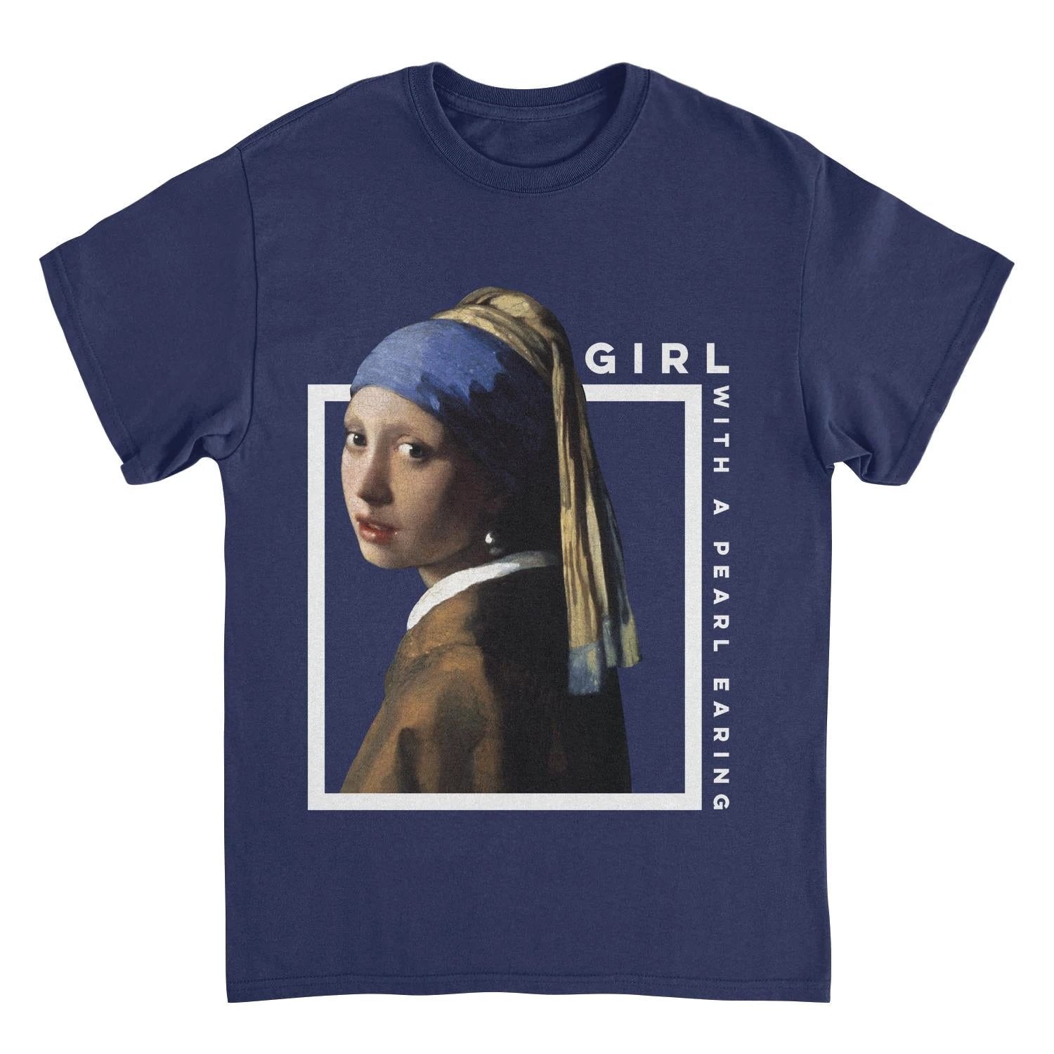 Classic Paintings Girl with a Pearl Earring Vermeer Navy T-Shirt by HandyShopping4U2