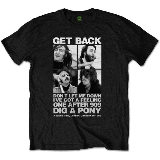 Black t-shirt with graphic design and text featuring a collage of faces and lyrics.