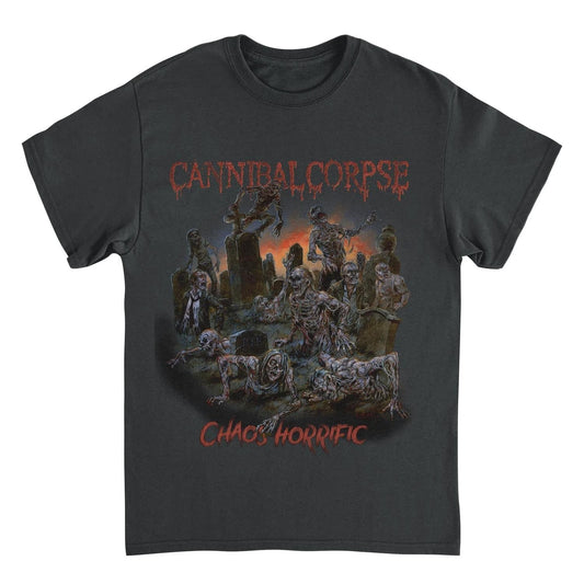 Cannibal Corpse Chaos Horrific t-shirt featuring zombie graveyard artwork death metal band merch black graphic tee