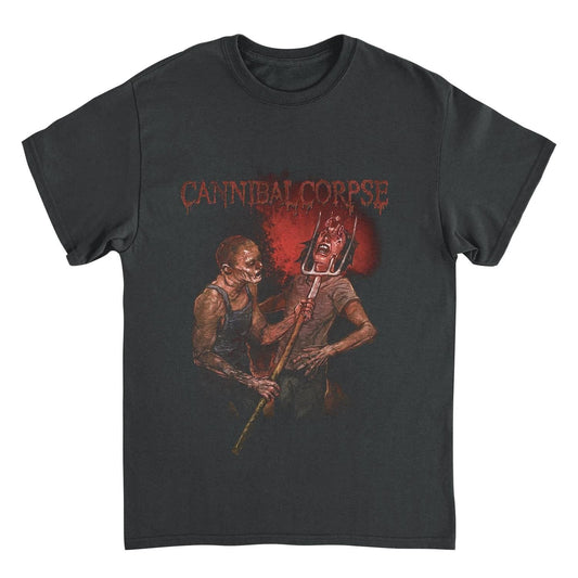 Cannibal Corpse black t-shirt featuring dark red horror-inspired death metal artwork and dripping band logo