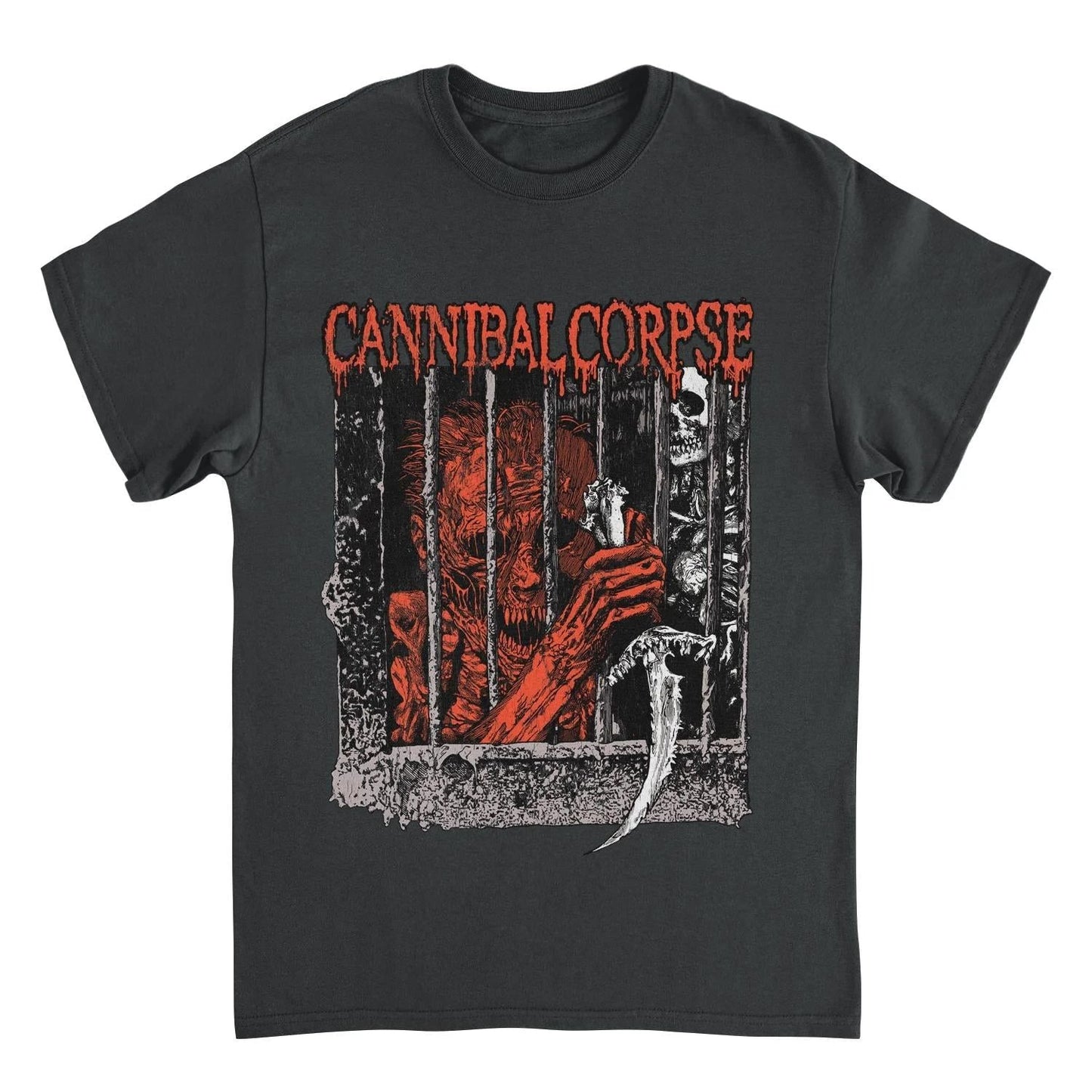 Cannibal Corpse Kill Cell t-shirt black death metal band graphic tee featuring prisoner skeleton artwork front design